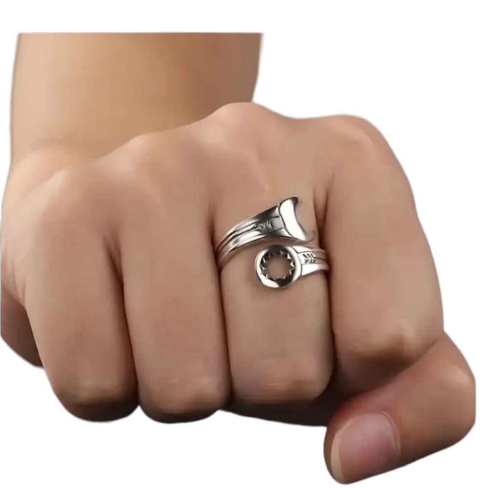 Silver Wrench Style Unisex Adjustable Ring